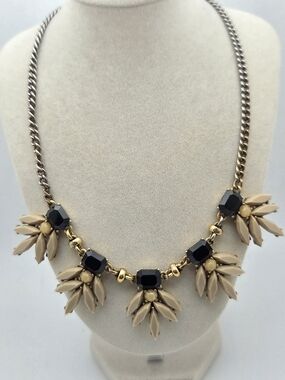 J. Crew Neutral Statement Necklace Mixed Stone Floral Cluster 17”
